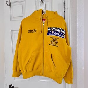 Supreme Sacred Heart Warriors Embroidered Yellow zip up Hoodie